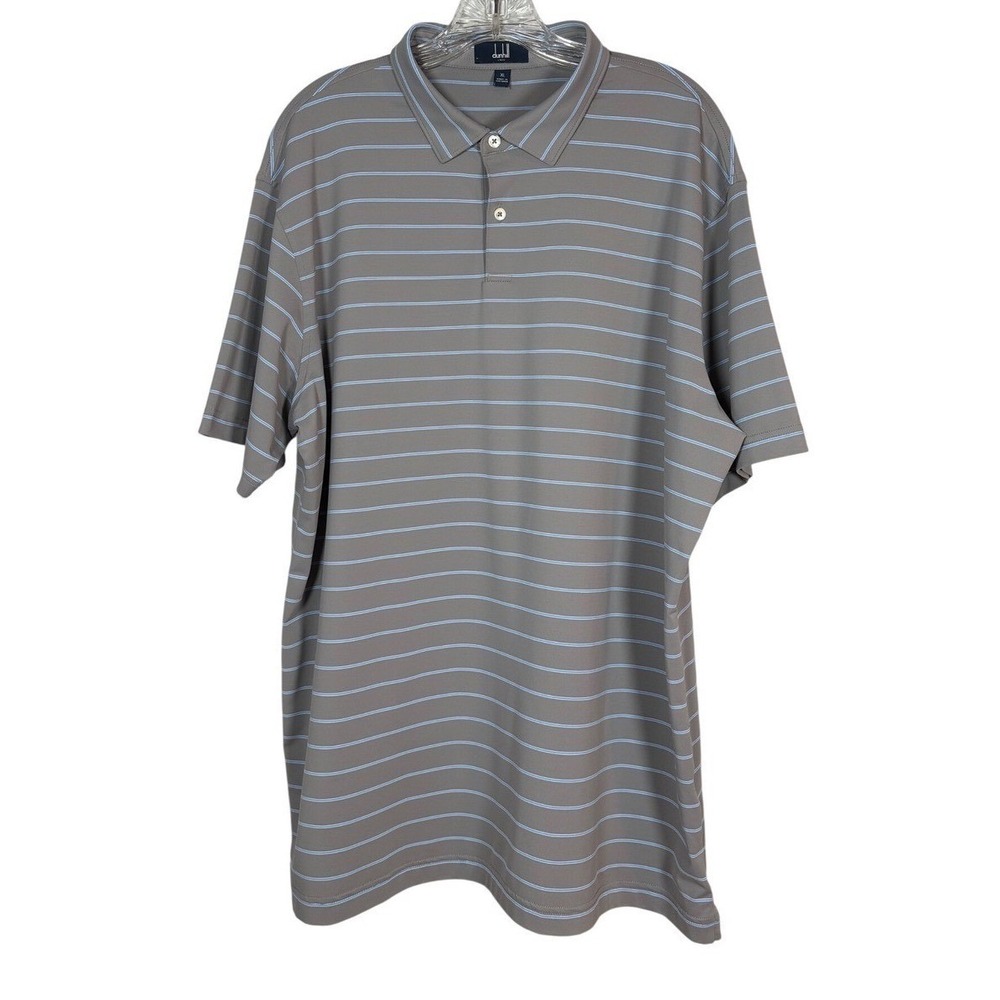 Dunhill Links Mens XL Polo Shirt Grey Blue Striped Short Sleeve DLSK028 Stretch